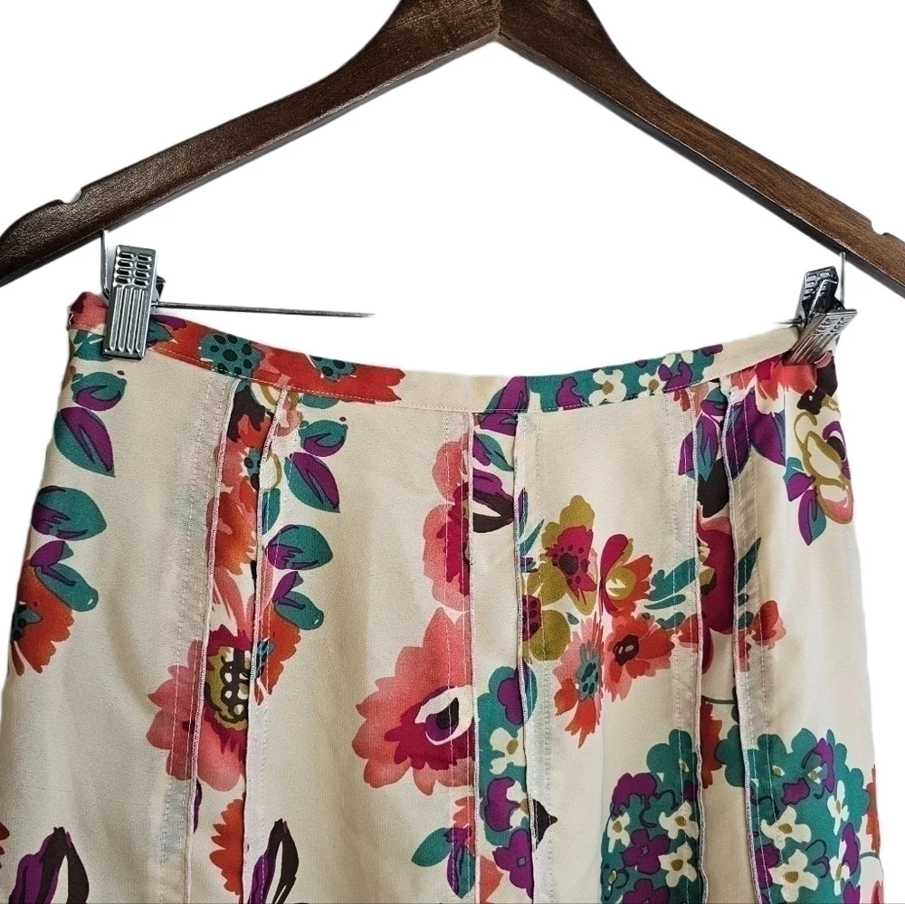 Boho floral multicolored over cream a-line tiered midi skirt
